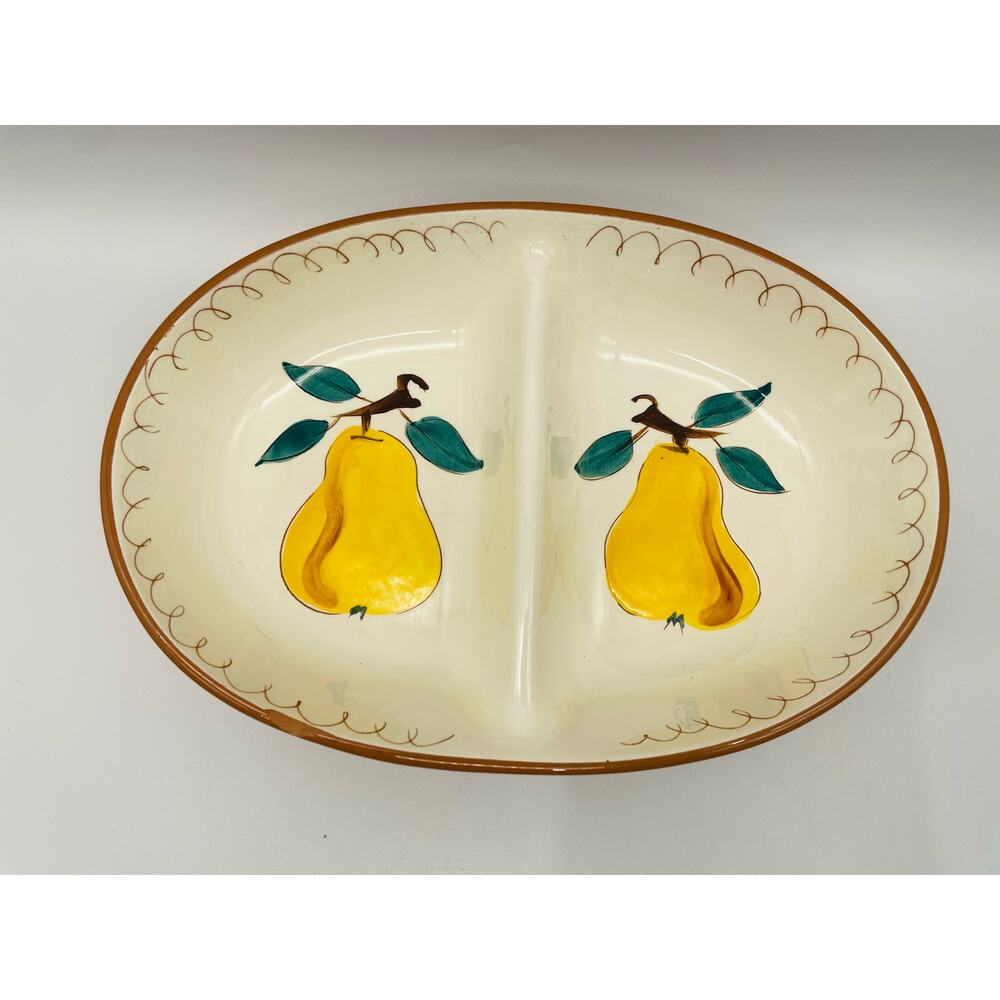 Stangl Pottery Vintage Ceramic Clay Oval Divided Vegetable Dish Fruit Pattern